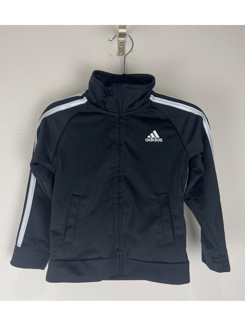 Adidas Toddler 3T Black White 3 Stripe Track Jacket Full Zip Kids Athletic